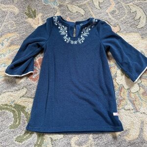 Ruffle Butts Navy Terry Swim Cover with White Floral Embroidery